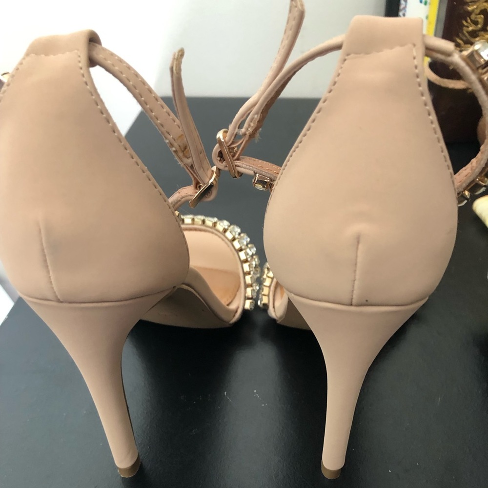 Nude heels with gold rhinestones